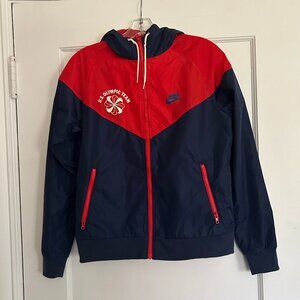 Vintage Nike Pinwheel US Olympic Team Blue Red Windbreaker Hooded Jacket M